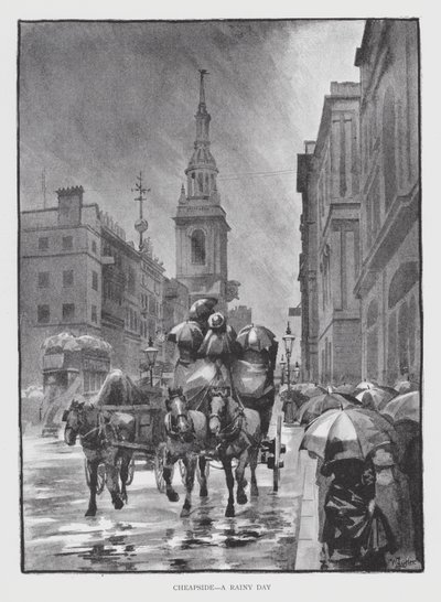 Cheapside, en regnvejrsdag (litho) af William Luker