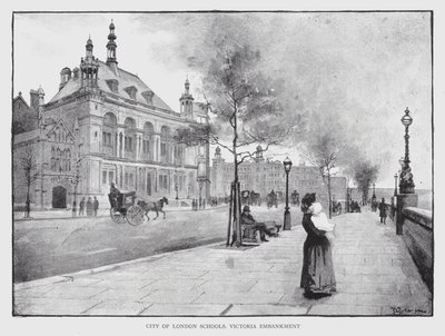 City of London Schools, Victoria Embankment (litho) af William Luker