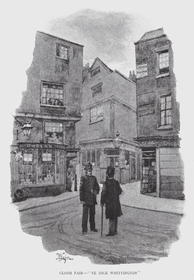 Cloth Fair, "Ye Dick Whittington" (litho) af William Luker