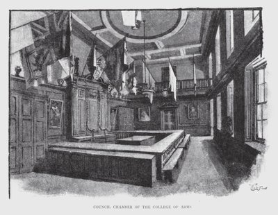 Council Chamber of College of Arms (litho) af William Luker