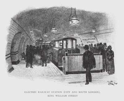 Electric Railway Station, City og South London, King William Street (litho) af William Luker