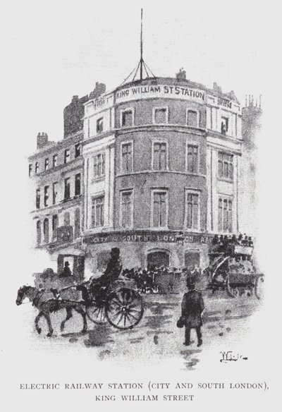 Electric Railway Station, City og South London, King William Street (litho) af William Luker