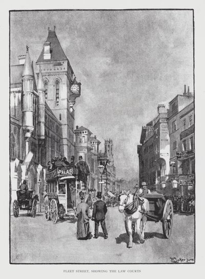 Fleet Street, der viser Law Courts (litho) af William Luker