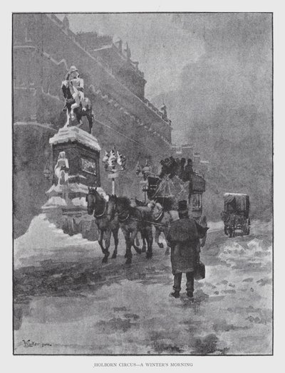 Holborn Circus, en vintermorgen (litho) af William Luker