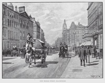 New Bridge Street, Blackfriars (litho) af William Luker
