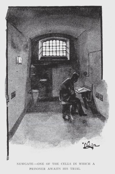 Newgate, en af cellerne, hvor en fange venter på sin retssag (litho) af William Luker
