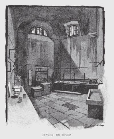 Newgate, køkkenet (litho) af William Luker