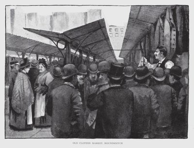 Old Clothes Market, Houndsditch (litho) af William Luker