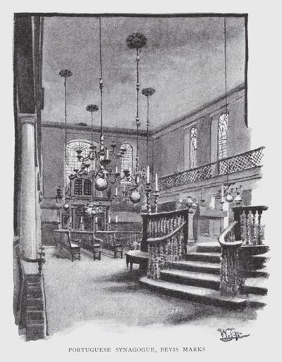 Portugisisk synagoge, Bevis Marks (litho) af William Luker