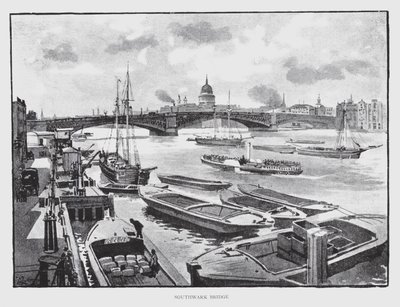Southwark Bridge (litho) af William Luker