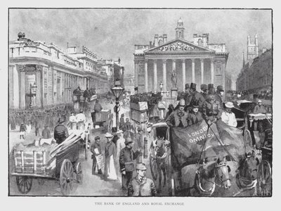 Bank of England og Royal Exchange (litho) af William Luker