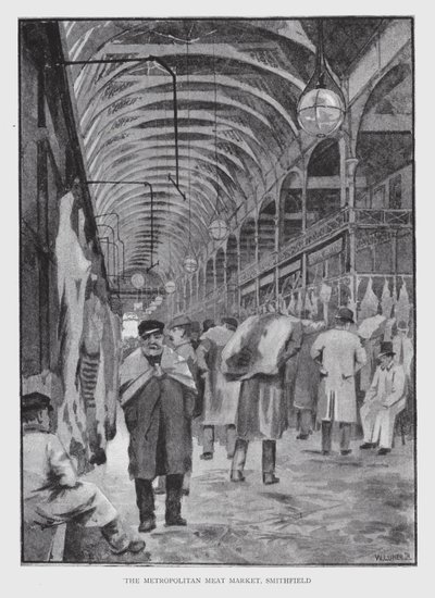 The Metropolitan Meat Market, Smithfield (litho) af William Luker