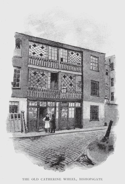 The Old Catherine Wheel, Bishopsgate (litho) af William Luker