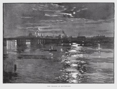 Themsen ved Southwark (litho) af William Luker