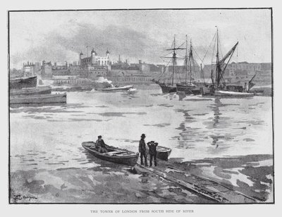 Tower of London fra South Side of River (litho) af William Luker