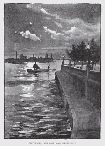 Westminster fra Blackfriars Bridge, Night (litho) af William Luker
