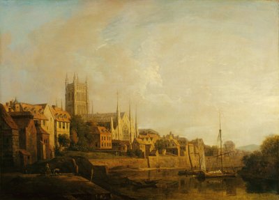 Udsigt over Worcester Cathedral fra floden (olie på lærred) af William Marlow