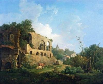 Italiensk landskab med et hus i nærheden af klassiske ruiner af William Marlow
