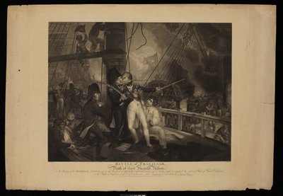 Slaget ved Trafalgar og Lord Viscount Nelsons død af William Marshall (after) Craig