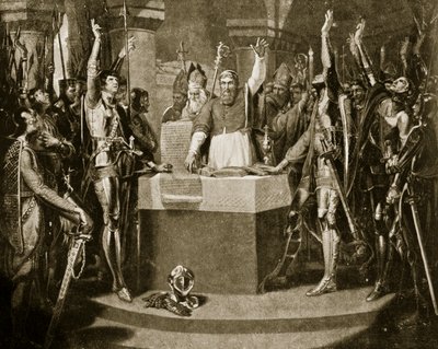 Baronernes ed, 1214, illustration fra Hutchinsons Story of the British Nation, ca. 1920 af William Martin