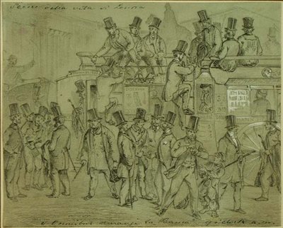 Omnibusser i banken, klokken ni om morgenen, ekspedienter, der ankommer til Bank of England af William McConnell