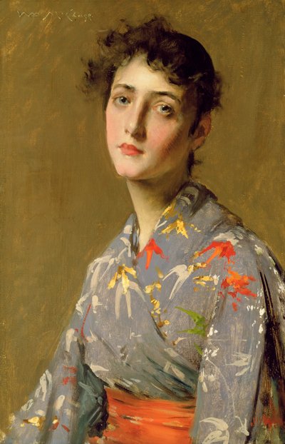 Pige i japansk kostume, ca. 1888 (olie på lærred) af William Merritt Chase