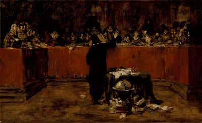 Skitse til et billede - Columbus foran rådet i Salamanca (B) (Christoffer Columbus foran det spanske råd) af William Merritt Chase