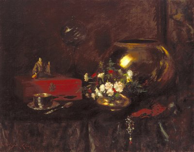 Stilleben: Messing skål (olie på lærred) af William Merritt Chase