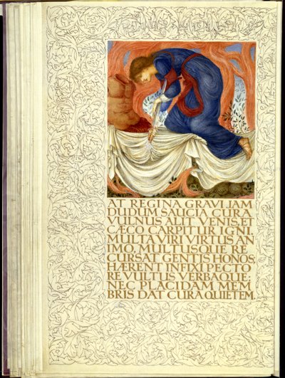 Dido stabbing herself, opening of Book IV of Virgil "s "Aeneid" dani af William Morris
