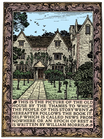 Kelmscott Manor, Gloucestershire, frontispice til News from Nowhere, c1892 1901 af William Morris