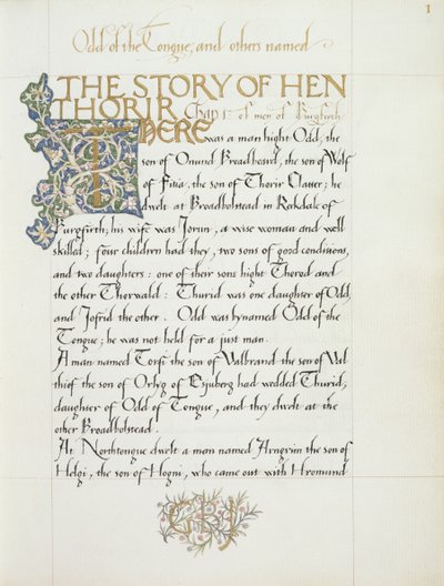 Ms 270* f.1r Historien om Hen Thorir, c.1873-4 (papir) af William Morris