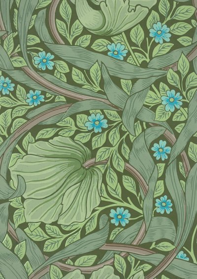 William Morris tapetprøve med Forglem-Mig-Nots, ca. 1870 (træbloktryk i farver) af William Morris