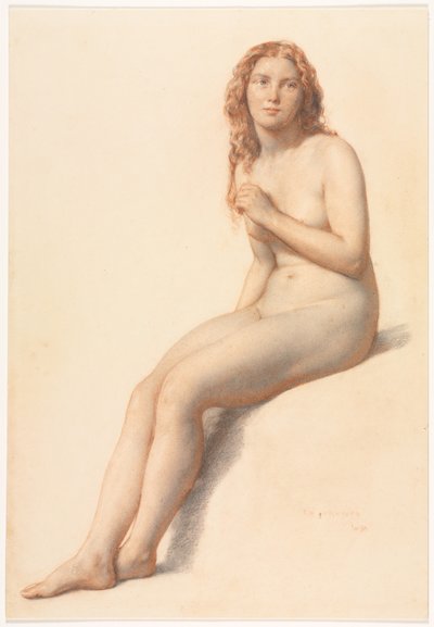 Nøgen kvinde, siddende, 3/4 set forfra af William Mulready