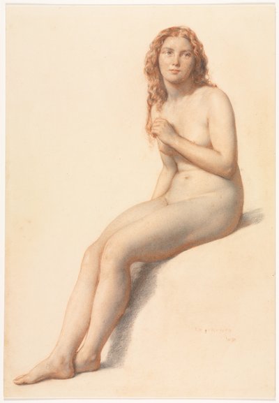 Nøgen kvinde, siddende, 3/4 set forfra, 1859. af William Mulready