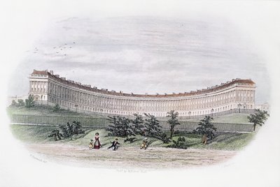Royal Crescent, Bath, set fra parken, graveret af J. Shury, ca. 1840 af William N. Hardwick of Bath