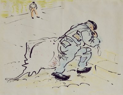 Churchill med en skøjte (pen & blæk og farveblyant på papir) af William Nicholson