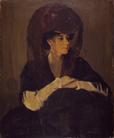 Det brune slør-portræt af fru Harrington Mann, 1905. af William Nicholson