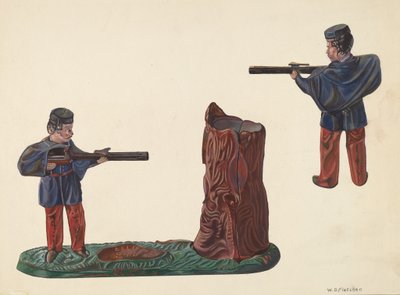 Civil War Soldier & Tree Trunk Bank, ca. 1937. af William O. Fletcher