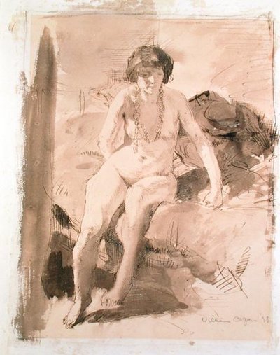 En nøgen pige, der sidder på en seng af William Orpen