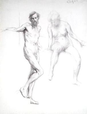 Studie af en mand og en kvinde (blyant på papir) af William Orpen