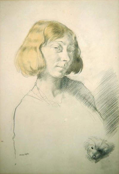 Vera Hone og hendes hund, ca. 1912 (blyant og vask på papir) af William Orpen