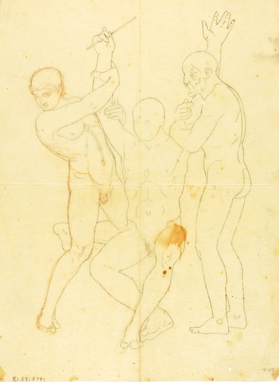 Moses, Aron og Hur på Horeb-bjerget (nøgenstudie) af William Page