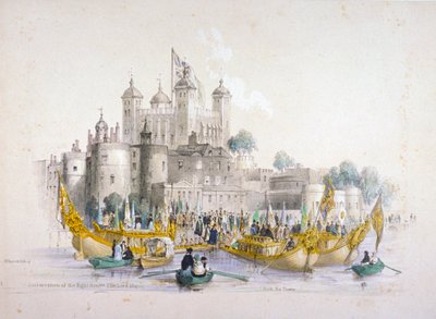 Overborgmester Thomas Johnson og hans følge går om bord fra Tower of London, 1840 af William Parrott