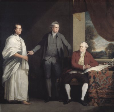 Omai, Joseph Banks og Dr. Daniel Solander, ca. 1775 (olie på lærred) af William Parry