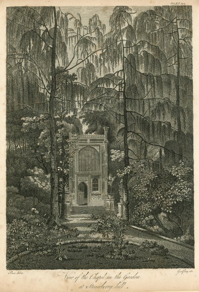 Udsigt over kapellet i haven ved Strawberry Hill, Twickenham, London af William Pars