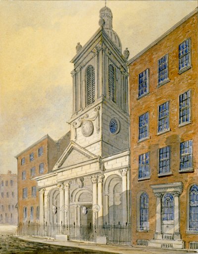 Nordøst udsigt over Church of St Peter-le-Poer og Old Broad Street, City of London, 1815 af William Pearson