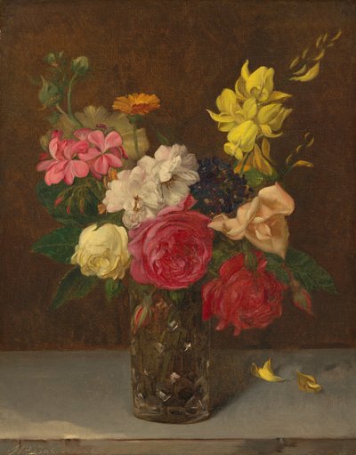 Blomster i en vase af slebet glas af William Perkins Babcock