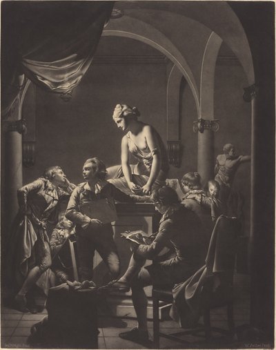 Et akademi af Lamplight af William Pether after Joseph Wright