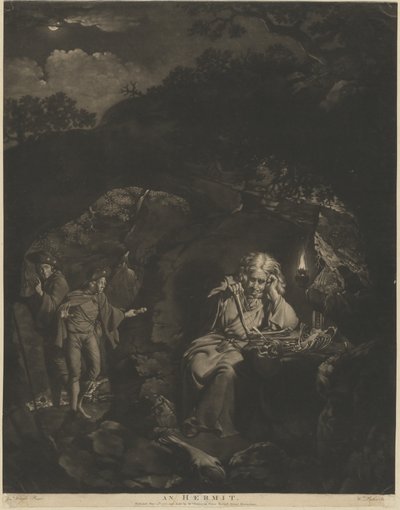 En eremit af William Pether after Joseph Wright