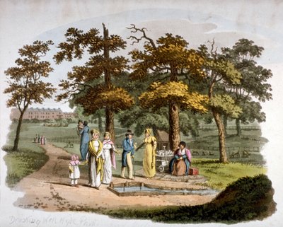 Udsigt over en drikkebrønd, Hyde Park, Westminster, London, 1812 af William Pickett